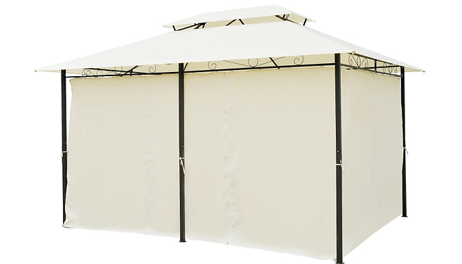 4m Metal Frame Garden Gazebo with Curtains