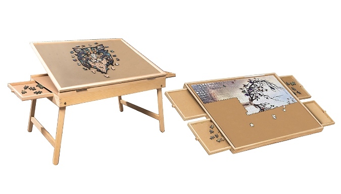 Adjustable Wooden Jigsaw Puzzle Table - 2 or 4 Storage Drawers