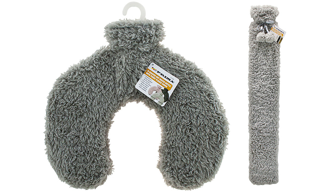 U-Shape or Long Hot Water Bottle With Teddy Fleece Cover