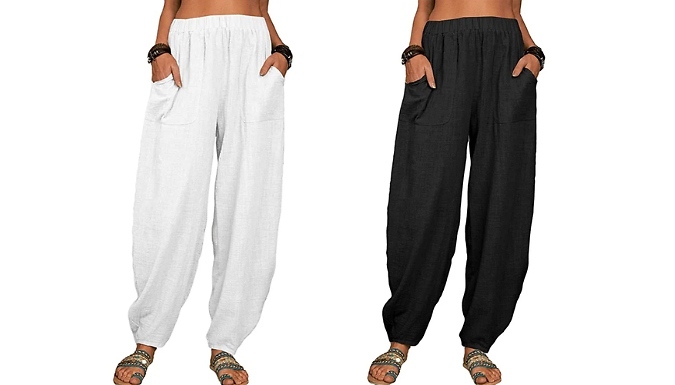 Women's Linen Loose Harem Pants - 9 Colours & 5 Sizes at Go Groopie