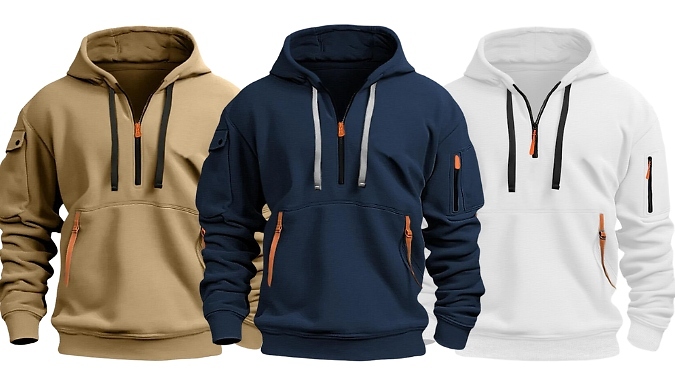 Men's 1/4 Zip Multi Pocket Hoodie - 8 Colours & 5 Sizes