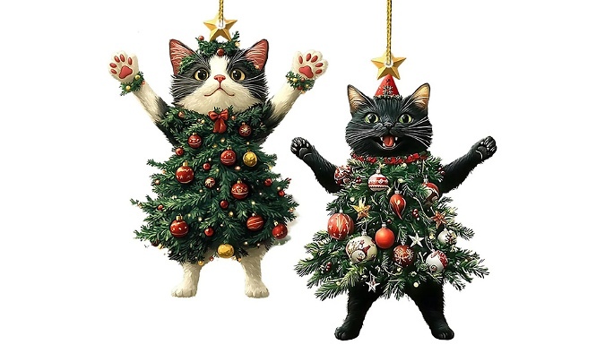 2D Acrylic Christmas Cat Hanging Ornament - 2 Designs!