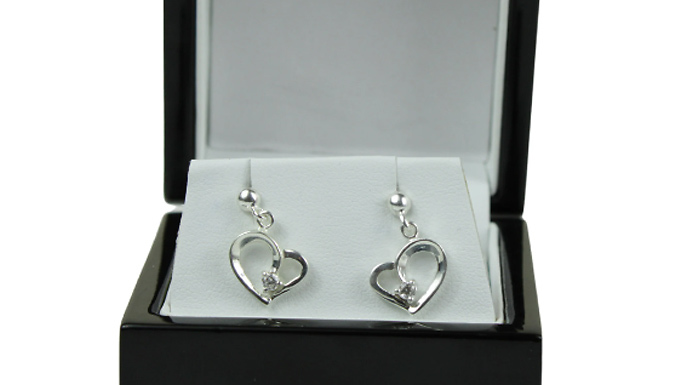 Heart Cut Crated Diamond Dangle Earrings With Jewellery Box