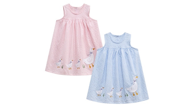 Children's Summer Goose Gingham Dress - 2 Colours & 6 Sizes from Go Groopie IE