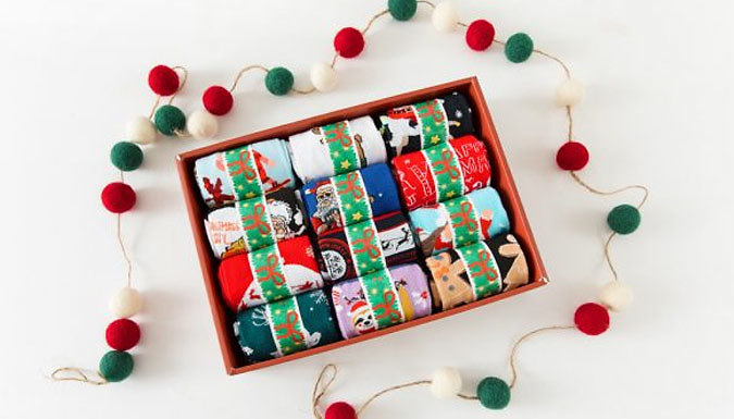 12-Pack of Christmas Gift Socks in Gift Box - 2 Colours