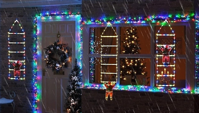 Ladder Lights with Climbing Santa Claus Decoration - 2 Sizes, 2 Colours