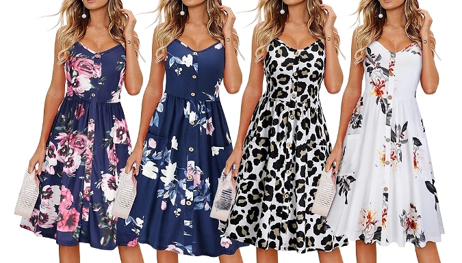 V-Neck Patterned Swing Dress - 4 Colours & 5 Colours