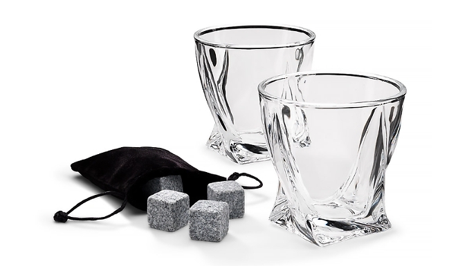 Pair of Twisted Drinking Glasses - Free Ice Stones!