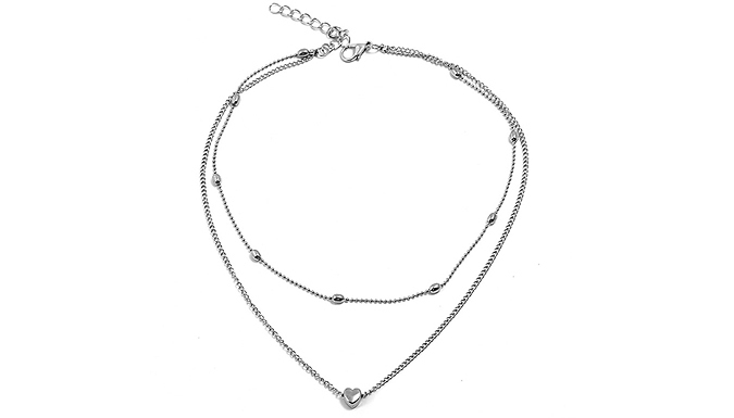 Silver Layered Heart Choker