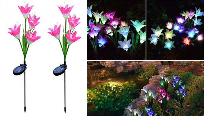 2-Pack Lily Colour Changing Solar Garden Stake Lights - 3 Colours