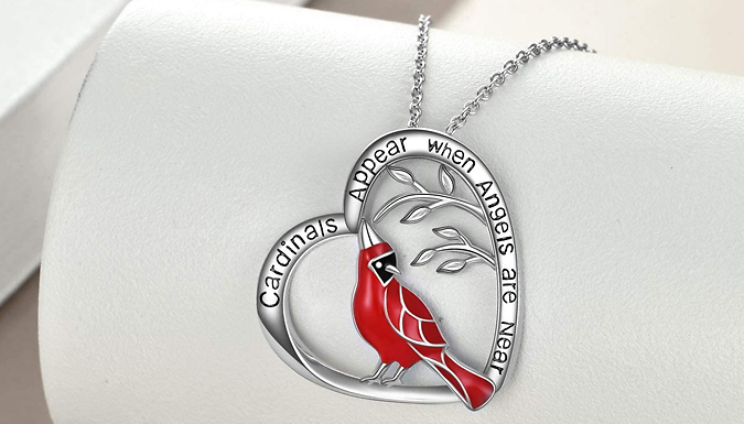 Cardinal Angels Heart Pendant Necklace