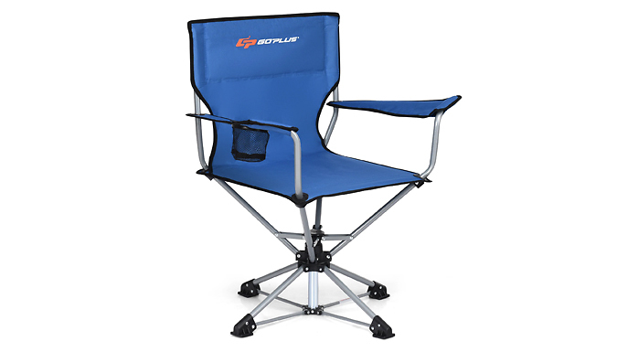 Folding Swivel Portable Camping Chair With Cup Holder & Bag