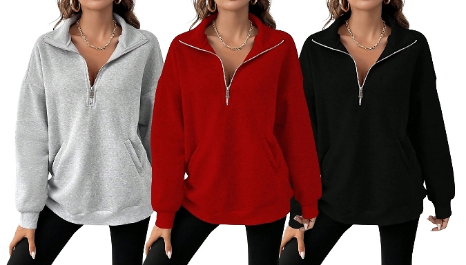Women's 1/4 Zip Up Sweatshirt - 3 Colours & 5 Sizes