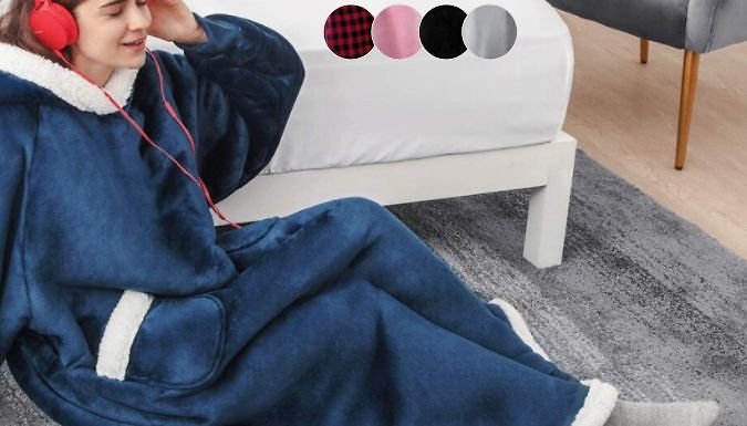 Fleece-Lined Floor-Length Hooded Blanket - 5 Colours