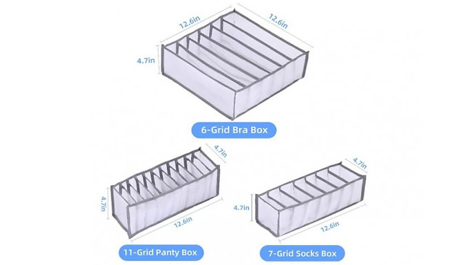 6, 7 or 11-Grid Underwear Organiser - 3 Colours