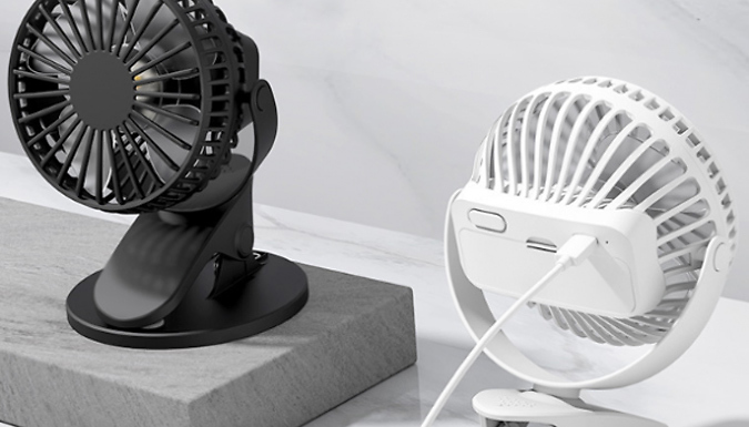 360-Rotating Desk Fan with Clip-On Base - 4 Colours