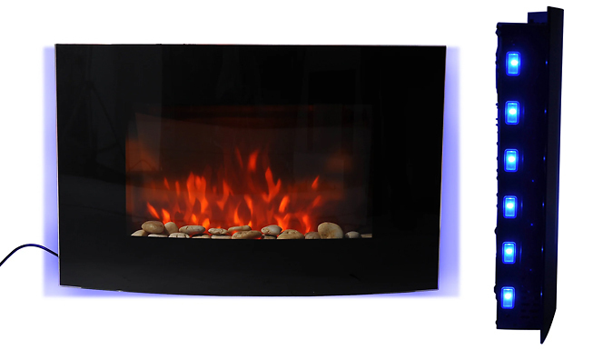 HOMCOM Wall Mounted LED Curved Glass Electric Fireplace
