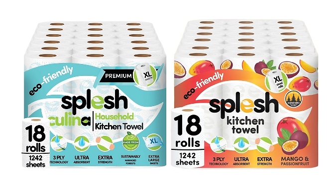 18 Rolls of Splesh Ultra-Absorbent Mega Kitchen Rolls - 2 Options