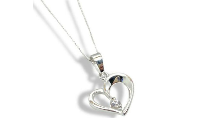 White Gold Finish Created Diamond Heart Cut Necklace