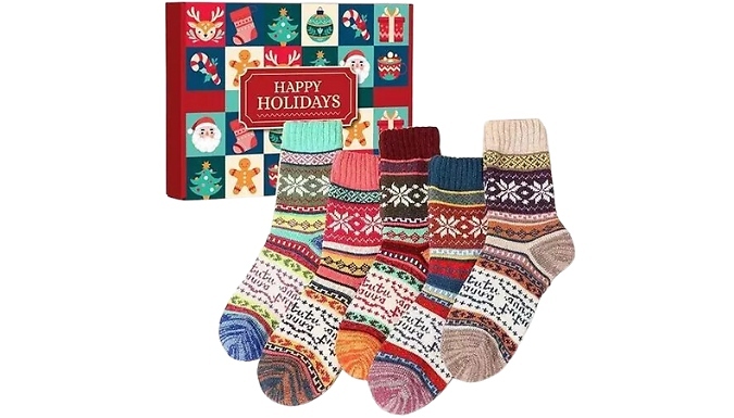 5 Pairs of Warm Festive Socks