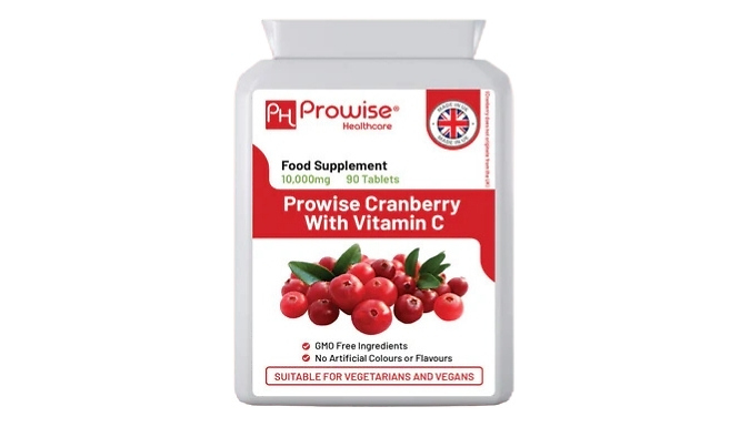 UTI Prevention Double-Strength Cranberry with Vitamin C Tablets - 10,000mg!