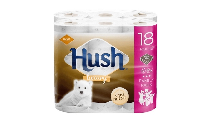 18, 36, 54 or 72 Rolls of Hush Shea Butter Toilet Paper