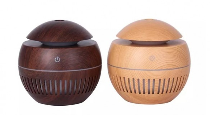 Mini Wood Effect Colour-Changing LED Ball Diffuser - 2 Colours