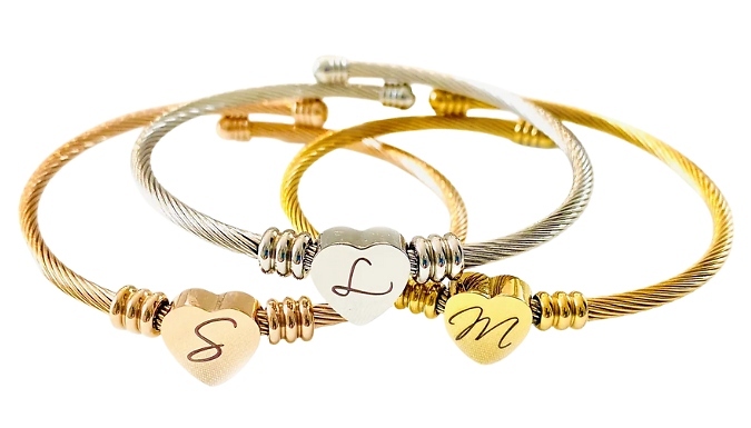 Heart Initial Cable Bracelet - 3 Colours, A-Z!
