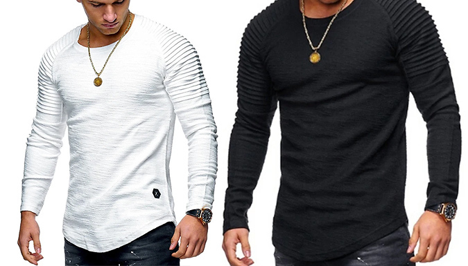 Men's Long Sleeved Shoulder Detail T-Shirt - 4 Colours & 5 Sizes