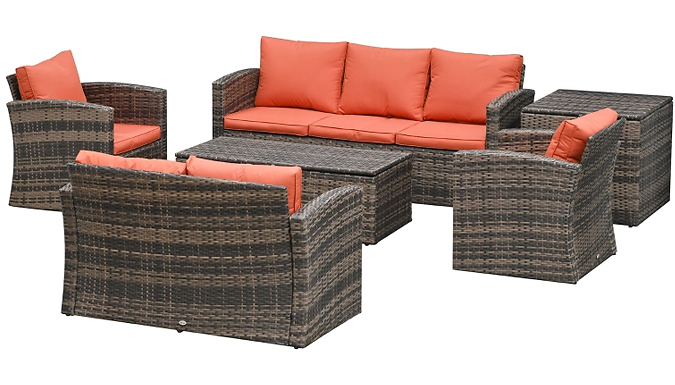 7-Seater Brown Rattan Patio Sofa Set