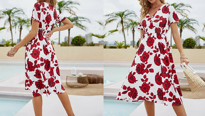 Floral Short-Sleeve Sundress - 4 Colours and 3 Sizes from Go Groopie IE