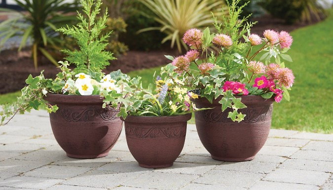 Set of 3 Bronze Antique-Style Pot Planters