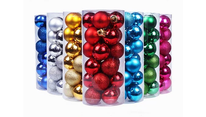 24-Pack of Christmas Bauble Hanging Decorations - 2 Sizes & 7 Colours