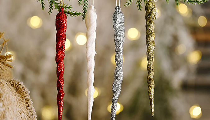 12 or 24-Pack Icicle Christmas Tree Decoration - 5 Colours