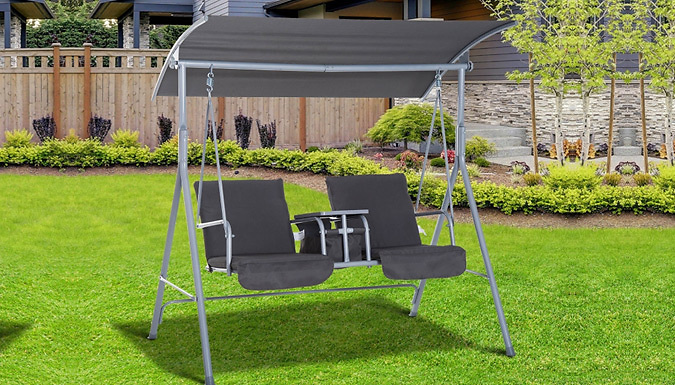 Outsunny Steel Frame 2-Seater Swing Chair With Table