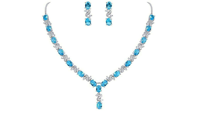 Created Diamond & Oval-Cut Blue Gemstone Jewellery Set