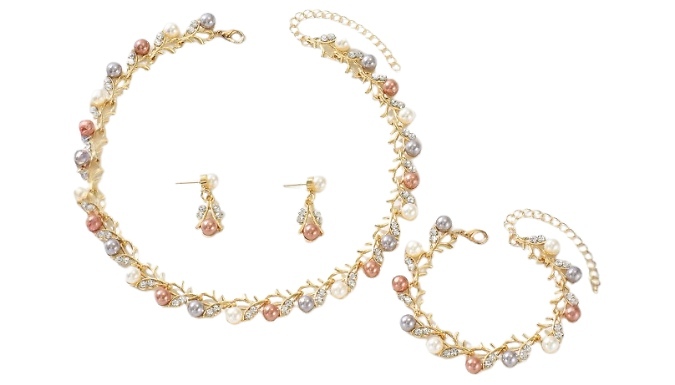 Rhinestone Necklace & Earring Jewellery Set - 3 Styles & Colours