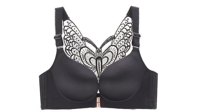 Front-Fastener Butterfly Lace Push-Up Bra – 3 Colours & 12 Sizes Deal Price £14.99