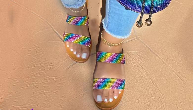 Women s Rainbow Bling Sandals 3 Colours 4 Sizes