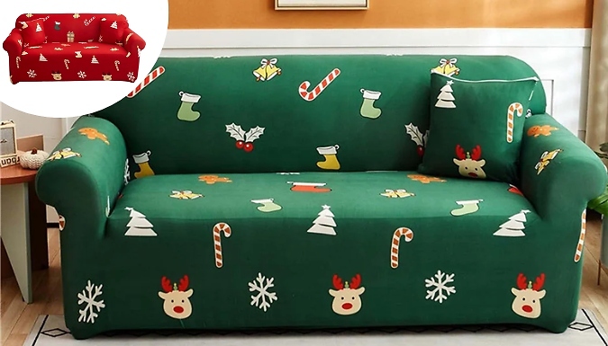 Christmas-Themed Elastic Sofa Cover - 2 Colours, 4 Sizes