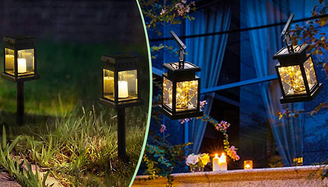 1 or 2 Solar Outdoor Hanging Lanterns - 2 Styles