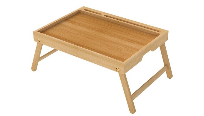 Foldable Bamboo Tray Table with Phone Holder