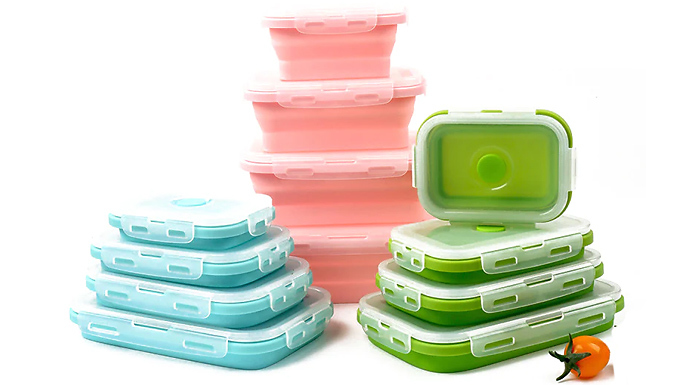4 Silicone Collapsible Food Storage Lunch Boxes - 3 Colours
