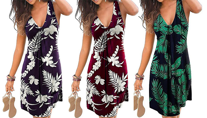 V-Neck Printed Summer Dress - 4 Colours & 5 Sizes