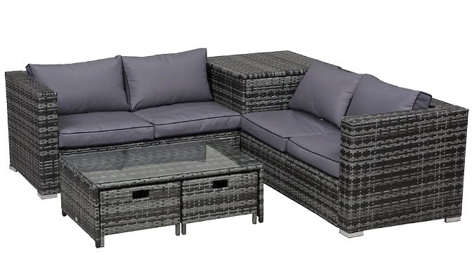 4-Seater Rattan Sofa & Storage Table Set