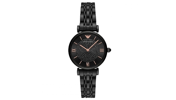 Women's Emporio Armani Black & Rose Gold Watch - AR11245