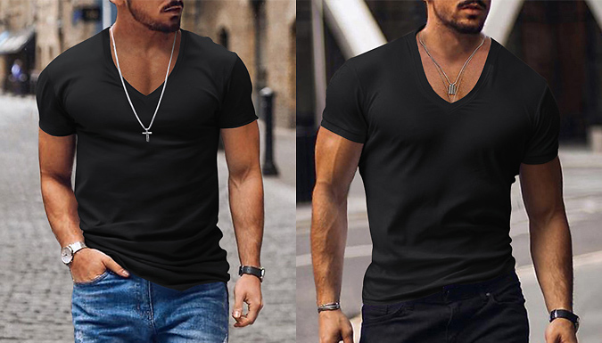 Deep V-Neck Slim Fit Basic T-Shirt - 6 Colours & 6 Sizes