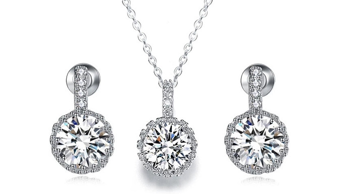 Elegance Pendant & Earring Set - Silver and Rose