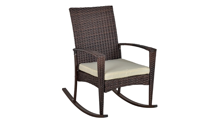 Garden Rattan Rocking Chair with Padded Cushion