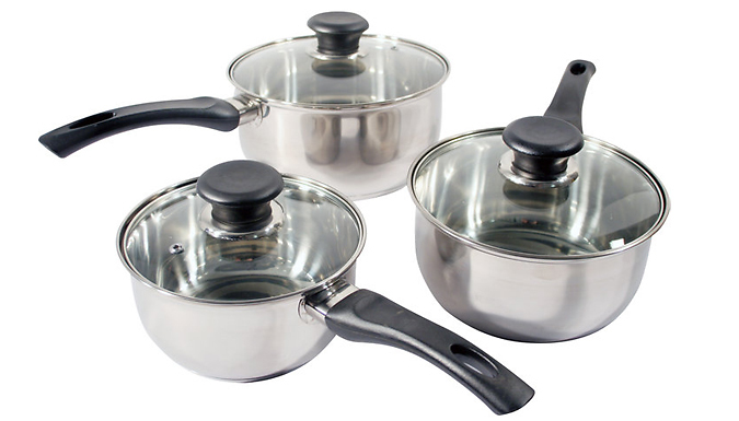 3-Piece Stainless Steel Pan Set with Lids